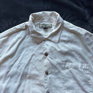Tommy Bahama Silk Short Sleeve Button Front Shirt L Cream Check